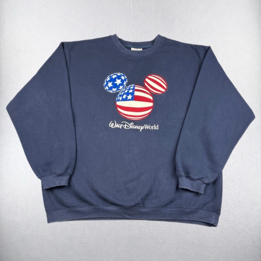 Walt Disney World Sweatshirt Men XL Navy Blue Patriotic Mickey Mouse Embroidered - Picture 1 of 7